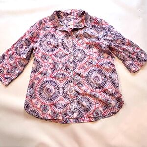 Chico’s Effortless Danise Sunburst Button-Down Shirt  Size 2 or L No-Iron Cotton